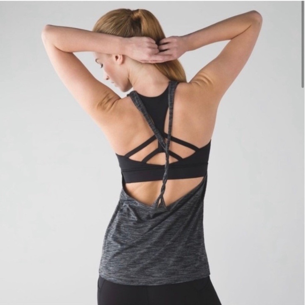 Lululemon Twist & Toil Tank Womens 6 Heather Gray Black Built-in Bra Stretch NWT